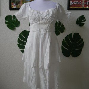 White Flowy Dress Short Sleeves 2 Tiered Size Medium